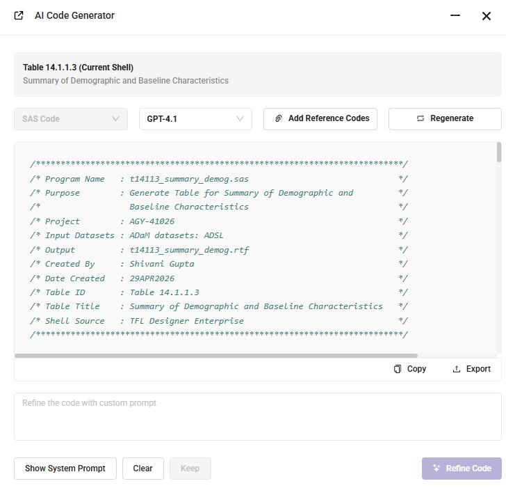 SAS code generated from AI Code Generator.